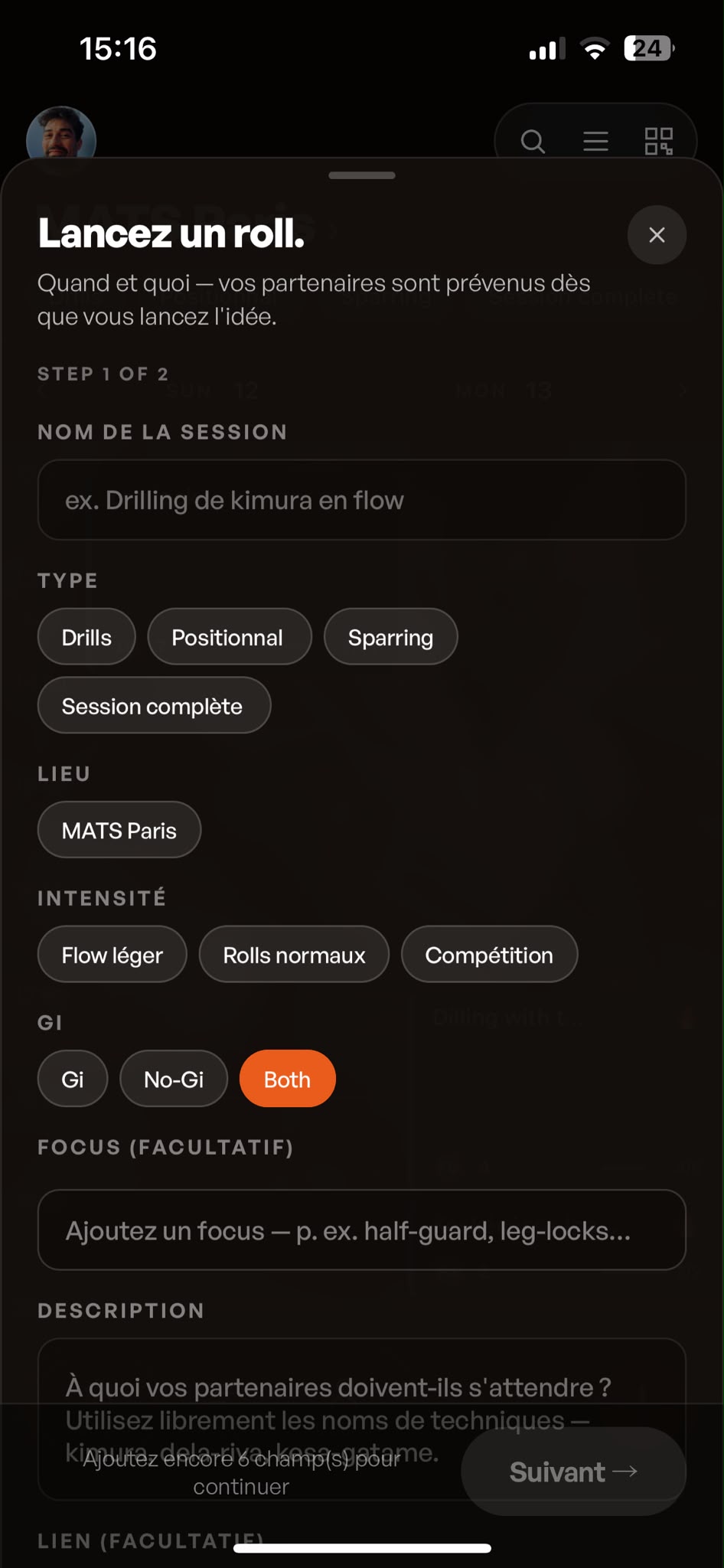App MATS — lancer une session