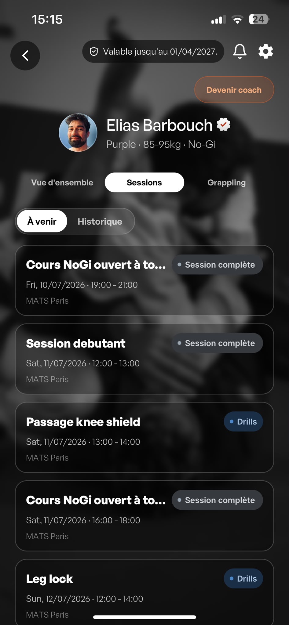 App MATS — profil pratiquant